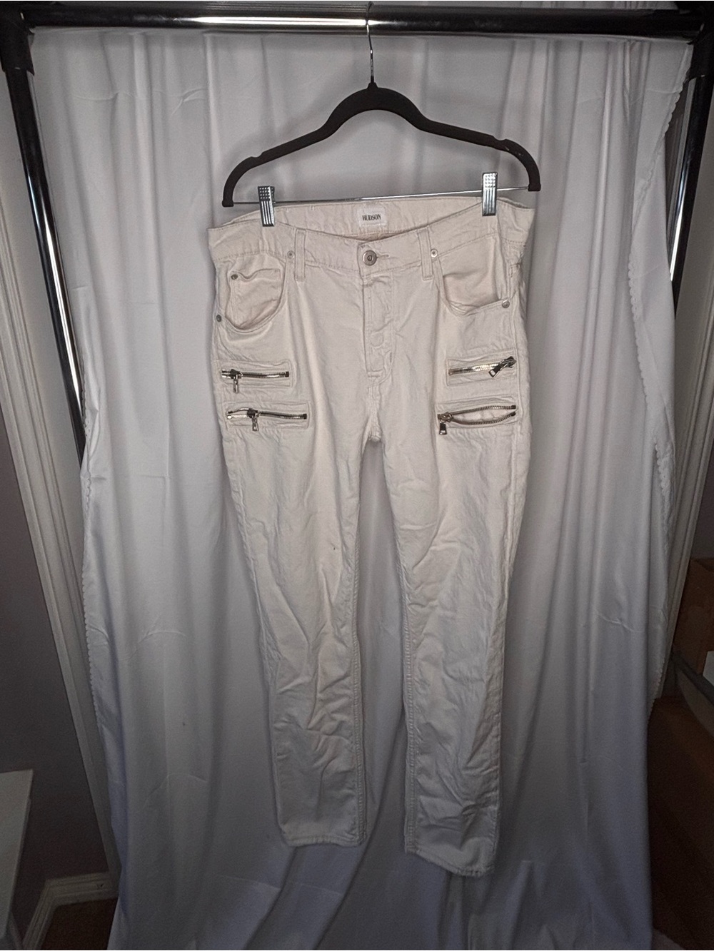white Slim Zip-Pocket mens Jeans